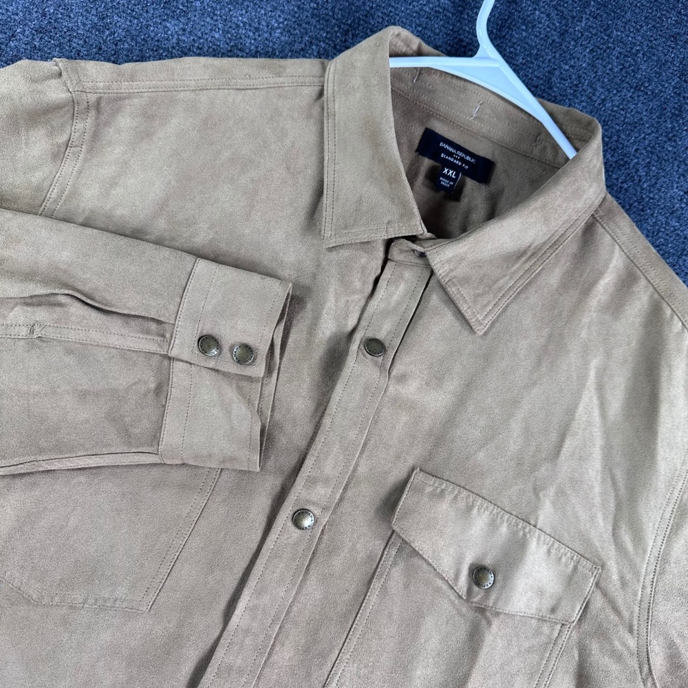 Banana Republic Shirt Jacket Mens XXL Double XL Tan Vegan Suede Snap Front Fall
